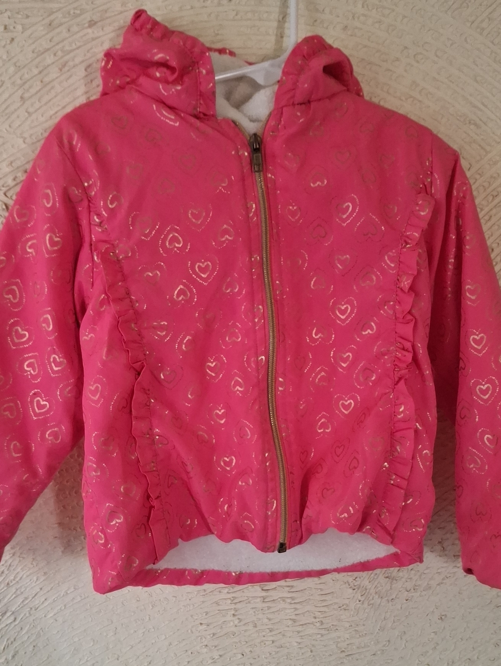 Penelope Mack Bright Pink Heart-Print Hooded Puffer Jacket